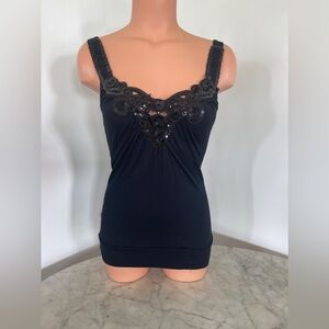 Do & Be Black Sequin Embellished Stretch Halter Top Sz M, Fits Small